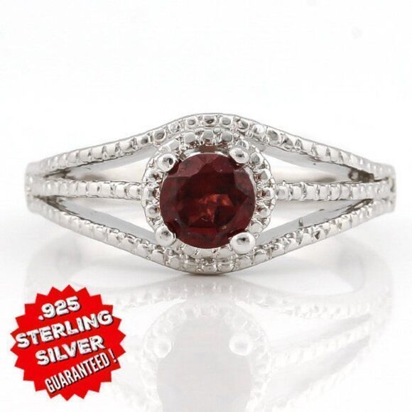 Elite New .925 Sterling Silver 0.49ctw Genuine Red Garnet & Genuine Diamond Ring - Picture 2 of 5
